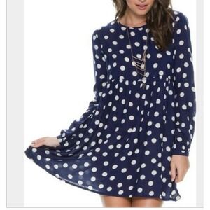 ROXY Dress Size Small Sun Empire Blue Polka Dot Babydoll S SM Mini Flowy JRS 2/4